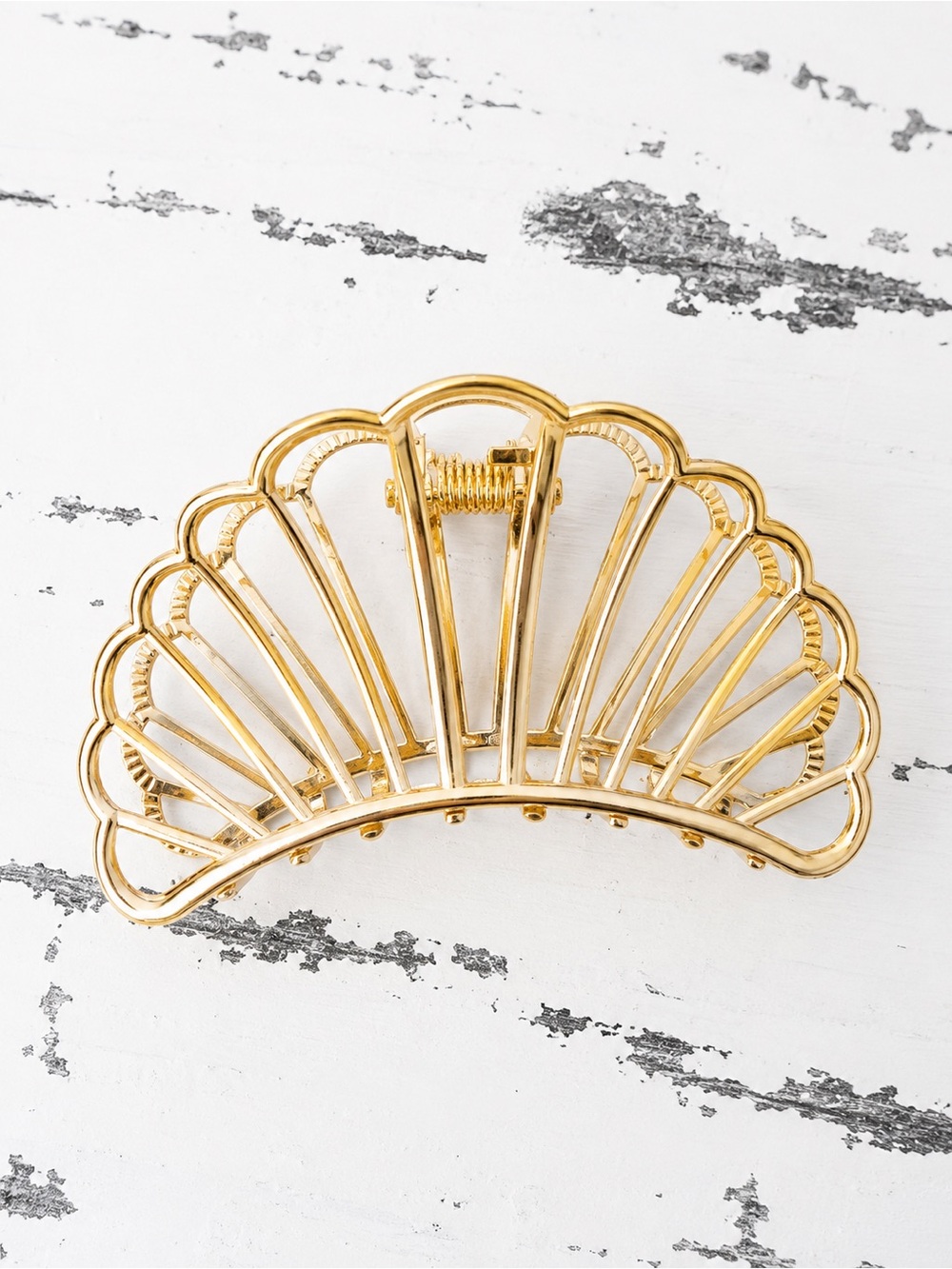 Set of 4 Gold Metal Hair Claw Clips | Cat, Shell & Geometric Designs | New - Picture 2 of 5